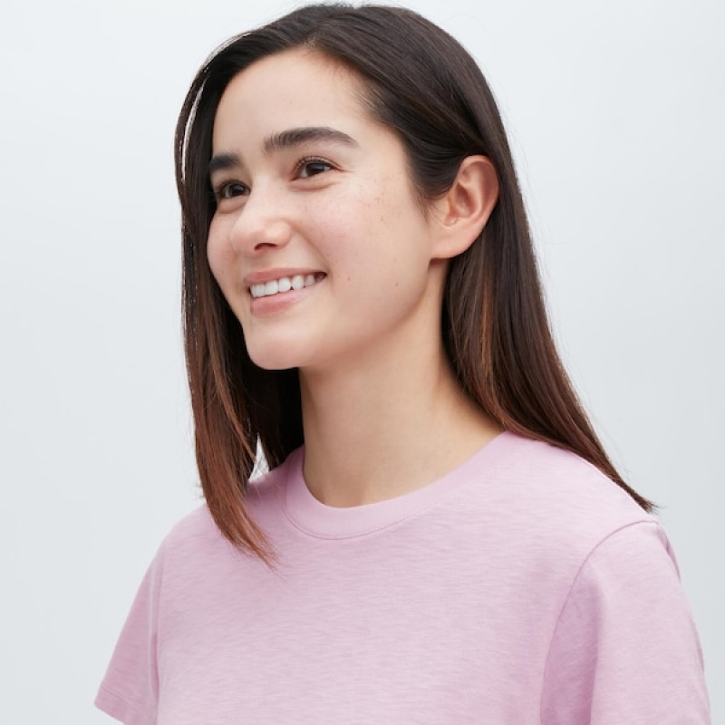 Uniqlo Slub Jersey Cropped Short-Sleeve Ženske Majice Roze | 8527-BRHUJ