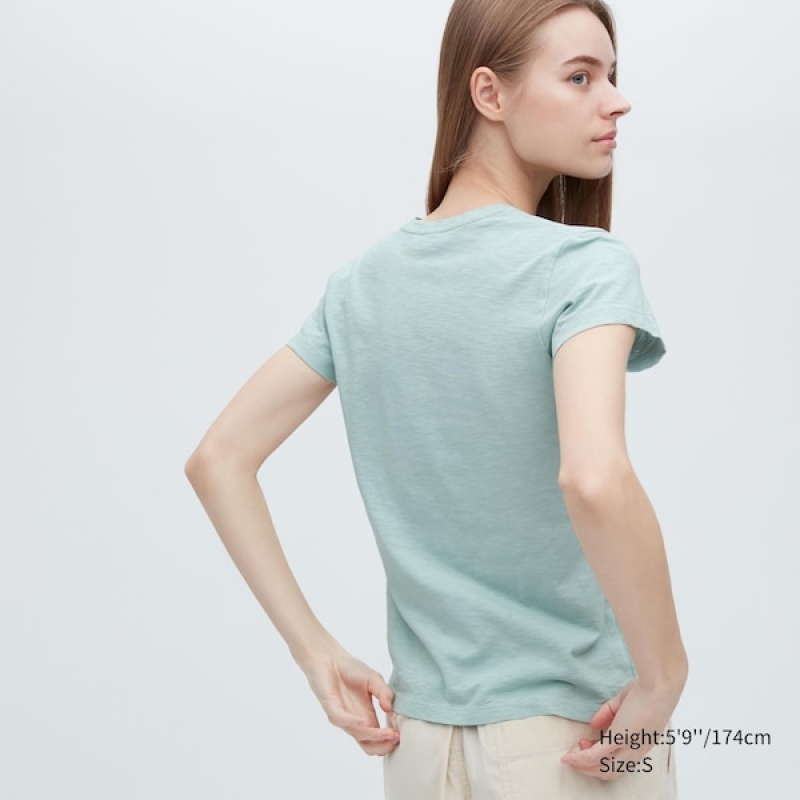 Uniqlo Slub Jersey V-Neck Short-Sleeve Ženske Majice Tirkizne | 0893-HZXCP