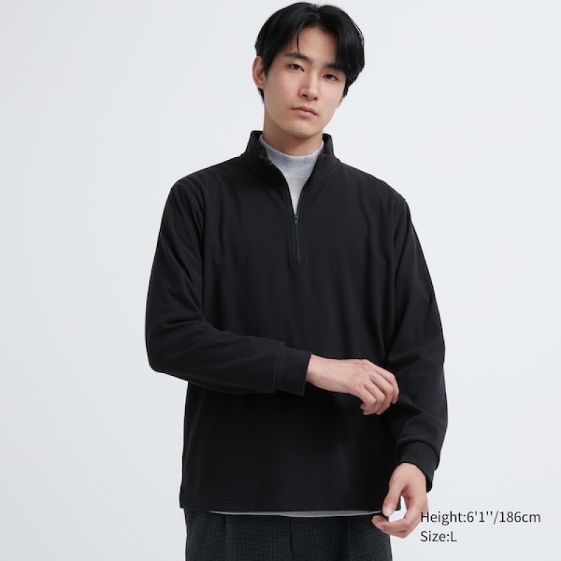 Uniqlo Smooth Fleece Half-Zip Long-Sleeve Muške Majice Crne | 7340-MNHRL