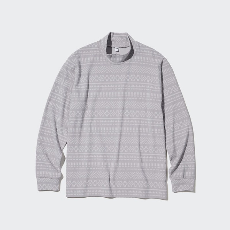 Uniqlo Smooth Fleece Printed Mock Neck Muške Majice Sive | 1024-BGPIJ