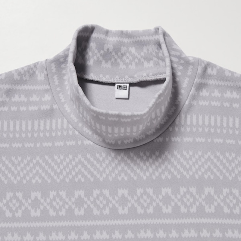 Uniqlo Smooth Fleece Printed Mock Neck Muške Majice Sive | 1024-BGPIJ