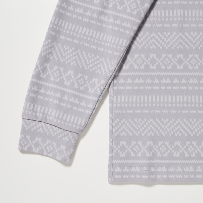 Uniqlo Smooth Fleece Printed Mock Neck Muške Majice Sive | 1024-BGPIJ