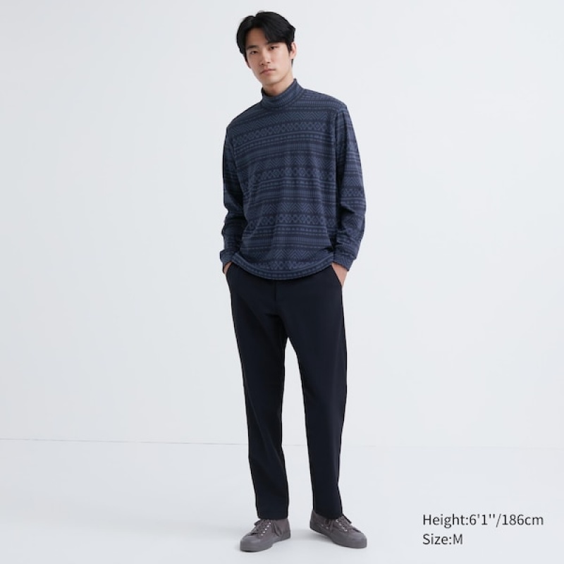 Uniqlo Smooth Fleece Printed Mock Neck Muške Majice Plave | 5821-IMORD