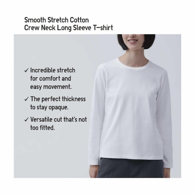 Uniqlo Smooth Stretch Cotton Crew Neck Long-Sleeve Ženske Majice Tamno Sive | 4615-YUTNF