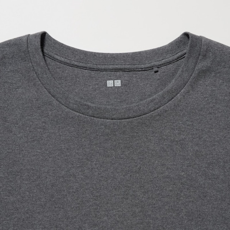 Uniqlo Smooth Stretch Cotton Crew Neck Long-Sleeve Ženske Majice Tamno Sive | 4615-YUTNF