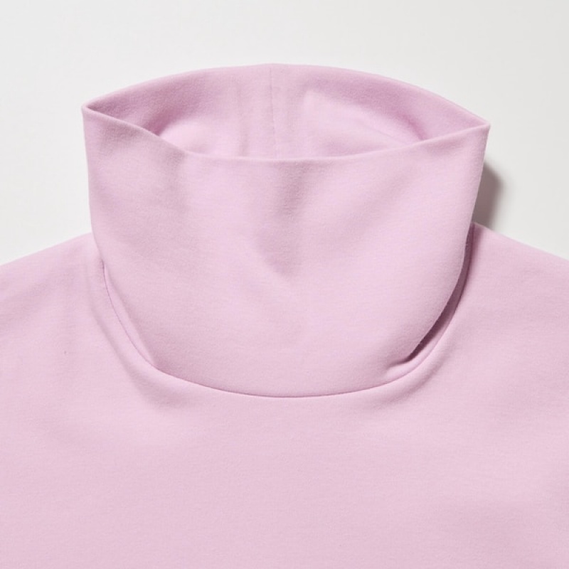 Uniqlo Smooth Stretch Cotton Turtleneck Long-Sleeve Ženske Majice Roze | 2367-FXTVI