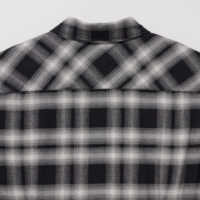 Uniqlo Soft Brushed Checked Long-Sleeve Shirt Ženske Haljina Crne | 5697-JRBAQ