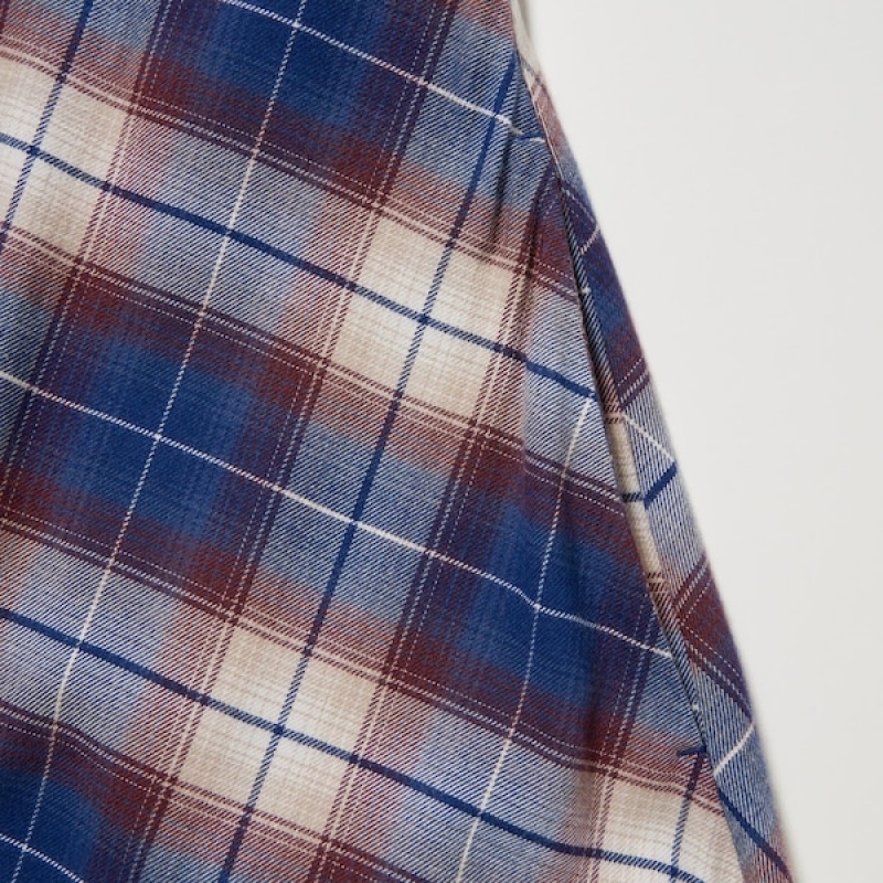 Uniqlo Soft Brushed Checked Long-Sleeve Shirt Ženske Haljina Plave | 4197-DRAFK