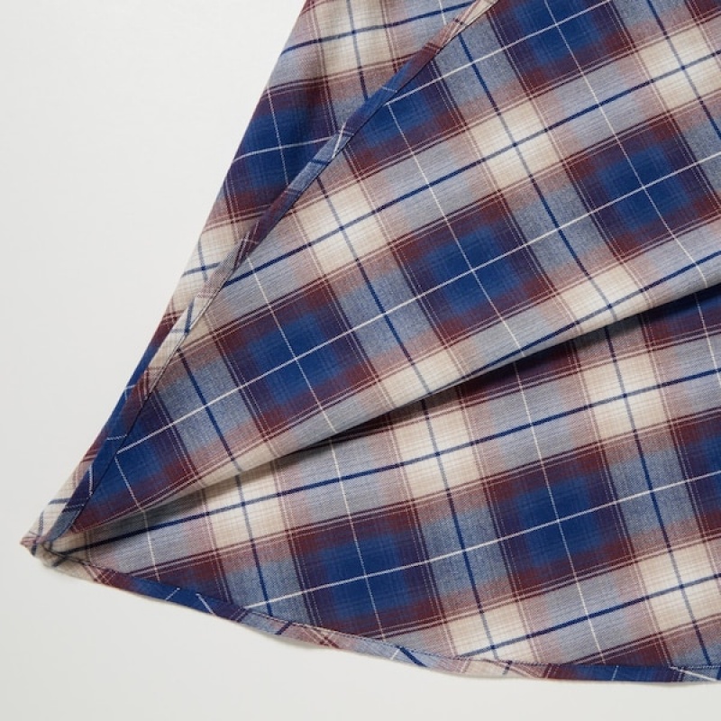 Uniqlo Soft Brushed Checked Long-Sleeve Shirt Ženske Haljina Plave | 4197-DRAFK