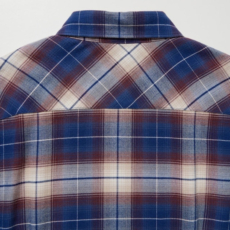Uniqlo Soft Brushed Checked Long-Sleeve Shirt Ženske Haljina Plave | 4197-DRAFK