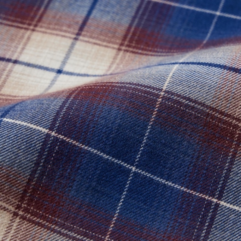Uniqlo Soft Brushed Checked Long-Sleeve Shirt Ženske Haljina Plave | 4197-DRAFK