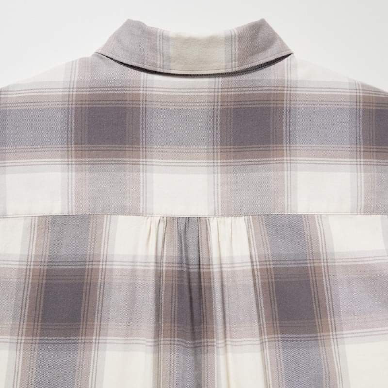 Uniqlo Soft Brushed Checked Long-Sleeve Ženske Košulje Sive | 1843-EVLIG