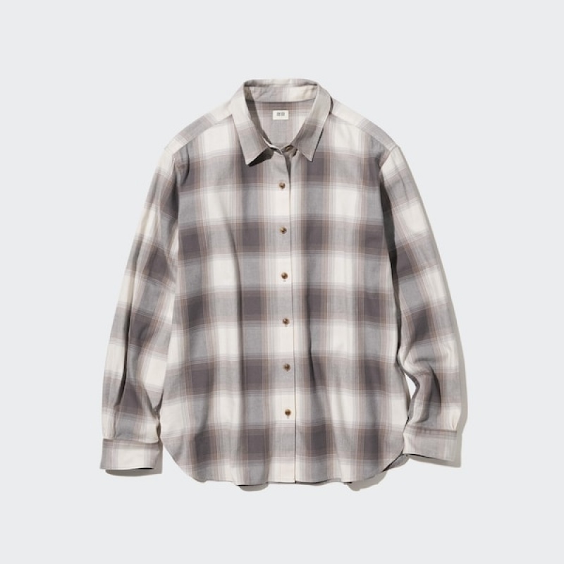 Uniqlo Soft Brushed Checked Long-Sleeve Ženske Košulje Sive | 1843-EVLIG