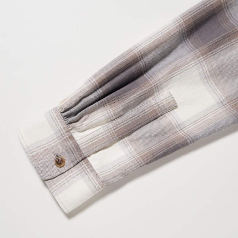 Uniqlo Soft Brushed Checked Long-Sleeve Ženske Košulje Sive | 1843-EVLIG