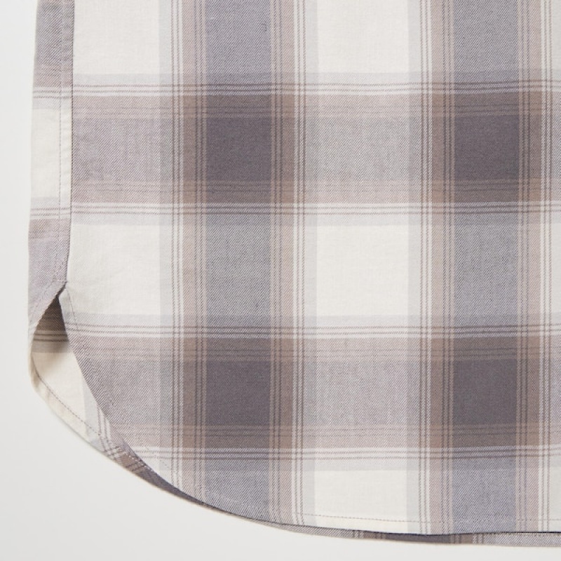 Uniqlo Soft Brushed Checked Long-Sleeve Ženske Košulje Sive | 1843-EVLIG