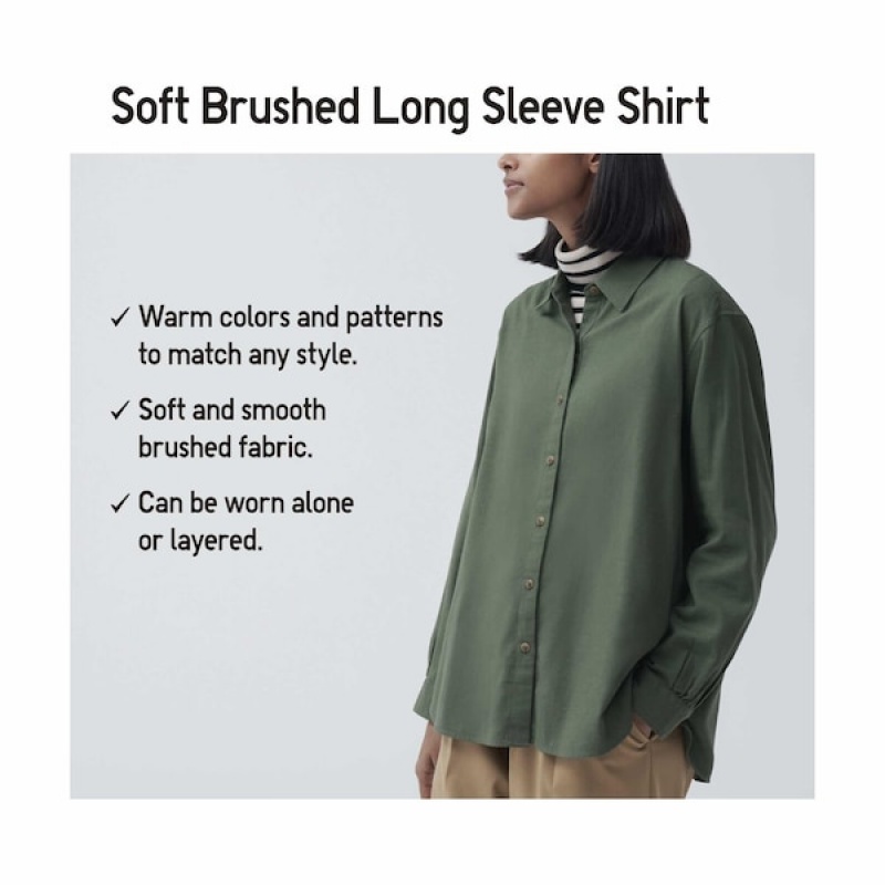 Uniqlo Soft Brushed Checked Long-Sleeve Ženske Košulje Bež | 0632-AZJBF