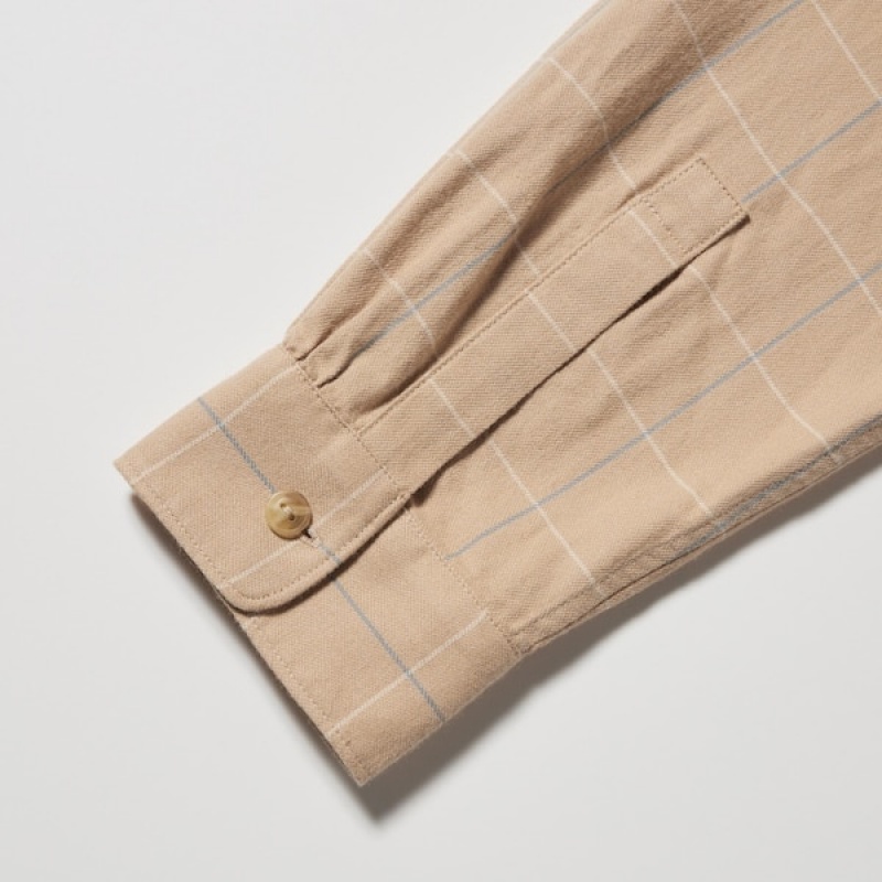 Uniqlo Soft Brushed Checked Long-Sleeve Ženske Košulje Bež | 0632-AZJBF