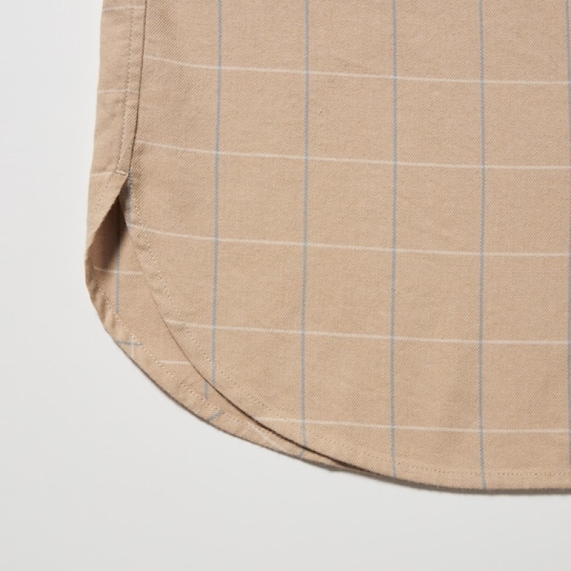 Uniqlo Soft Brushed Checked Long-Sleeve Ženske Košulje Bež | 0632-AZJBF
