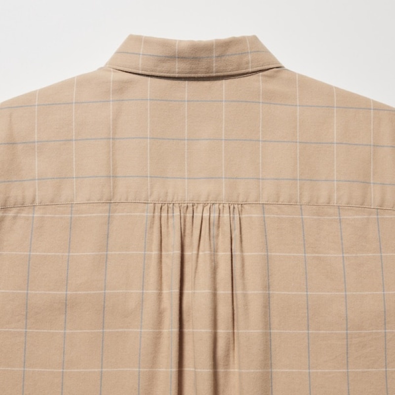 Uniqlo Soft Brushed Checked Long-Sleeve Ženske Košulje Bež | 0632-AZJBF