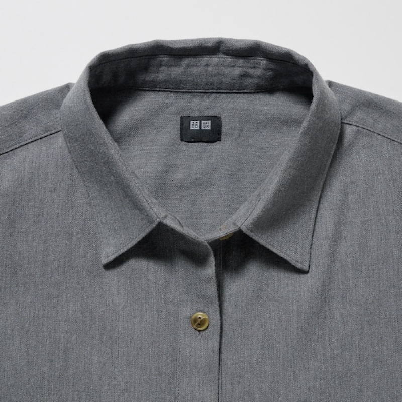 Uniqlo Soft Brushed Long-Sleeve Ženske Košulje Sive | 6819-PZJHC
