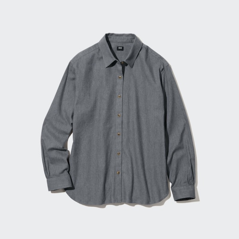 Uniqlo Soft Brushed Long-Sleeve Ženske Košulje Sive | 6819-PZJHC