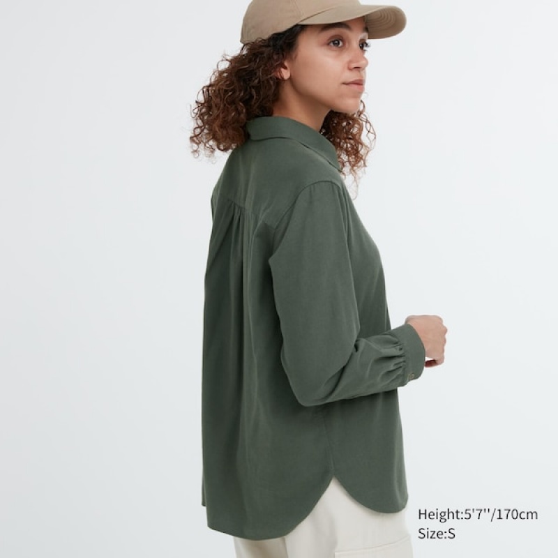 Uniqlo Soft Brushed Long-Sleeve Ženske Košulje Zelene | 0842-VGDCX