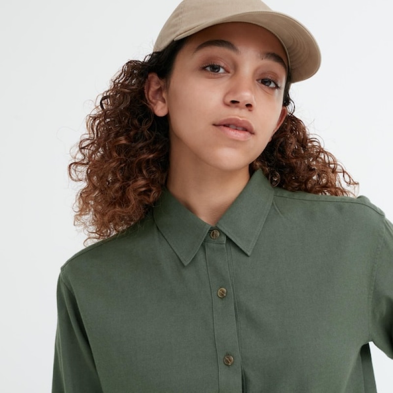 Uniqlo Soft Brushed Long-Sleeve Ženske Košulje Zelene | 0842-VGDCX