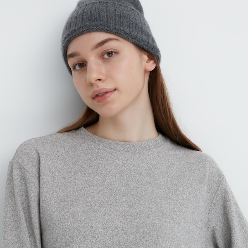 Uniqlo Soft Pletene Fleece Crew Neck Long-Sleeve Ženske Majice Bijele | 4619-GJTZN