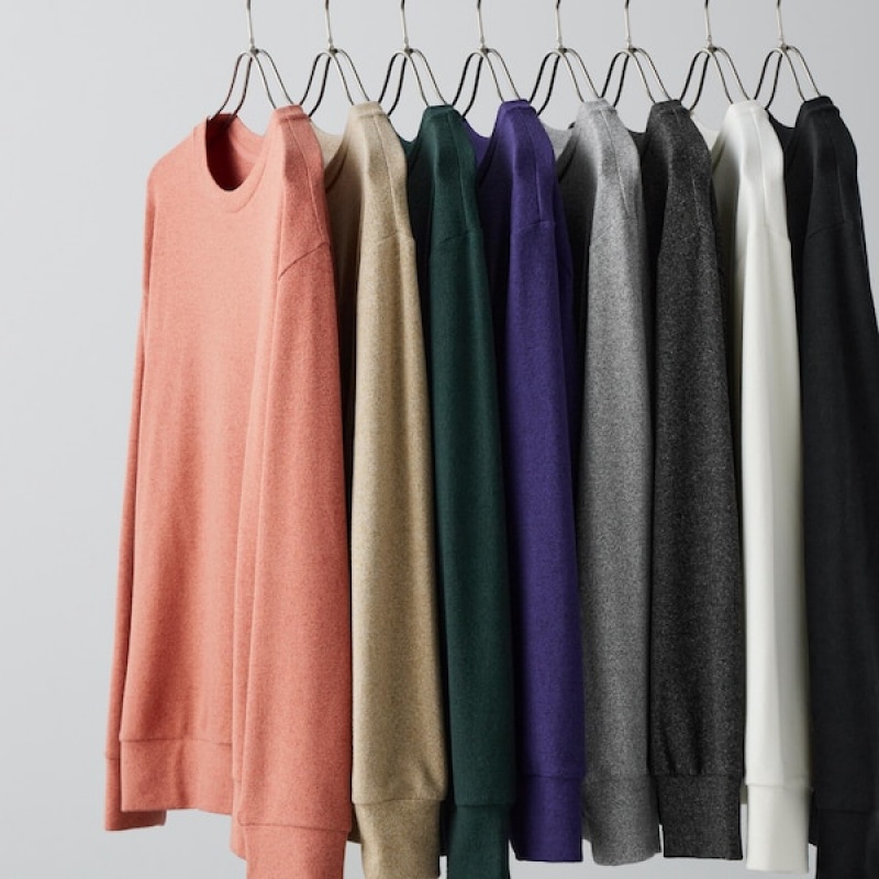Uniqlo Soft Pletene Fleece Crew Neck Long-Sleeve Ženske Majice Bijele | 4619-GJTZN