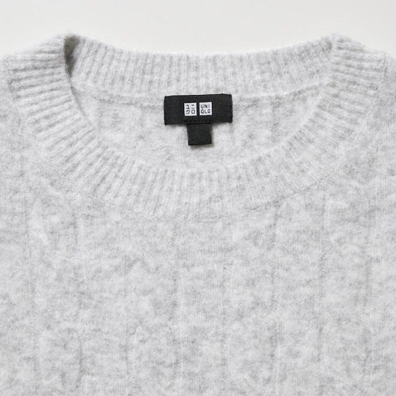 Uniqlo Souffle Yarn Cable Crew Neck Muške Džemperi Bijele | 4026-MYCVS