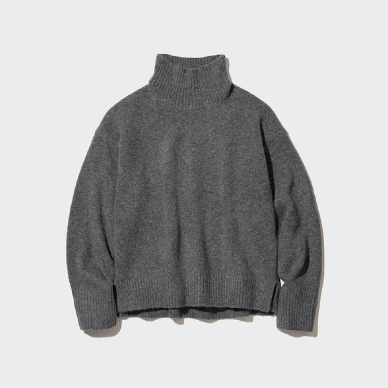 Uniqlo Souffle Yarn High Neck Long-Sleeve Ženske Džemperi Sive | 8739-RAUKO