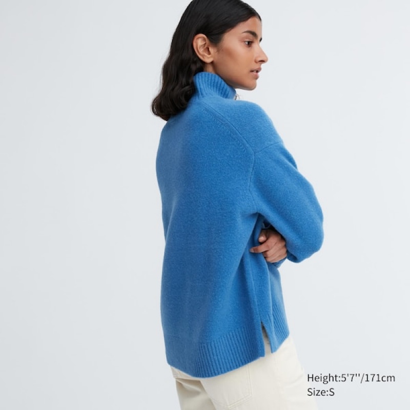 Uniqlo Souffle Yarn High Neck Long-Sleeve Ženske Džemperi Plave | 0784-JTSRM