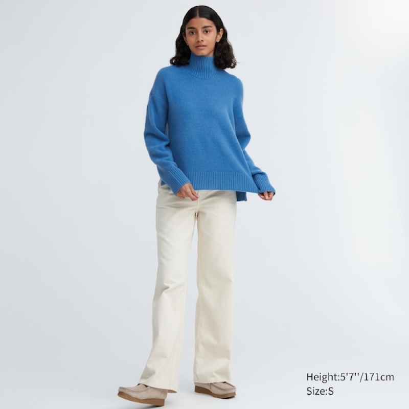 Uniqlo Souffle Yarn High Neck Long-Sleeve Ženske Džemperi Plave | 0784-JTSRM