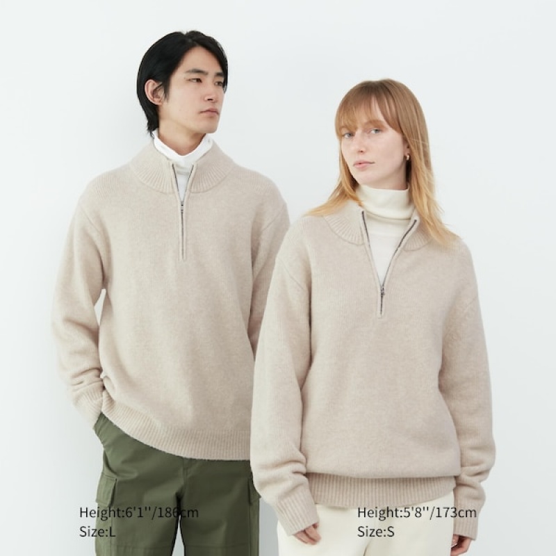Uniqlo Souffle Yarn Long-Sleeve Half-Zip Muške Džemperi Beigwe | 8631-AFKGM