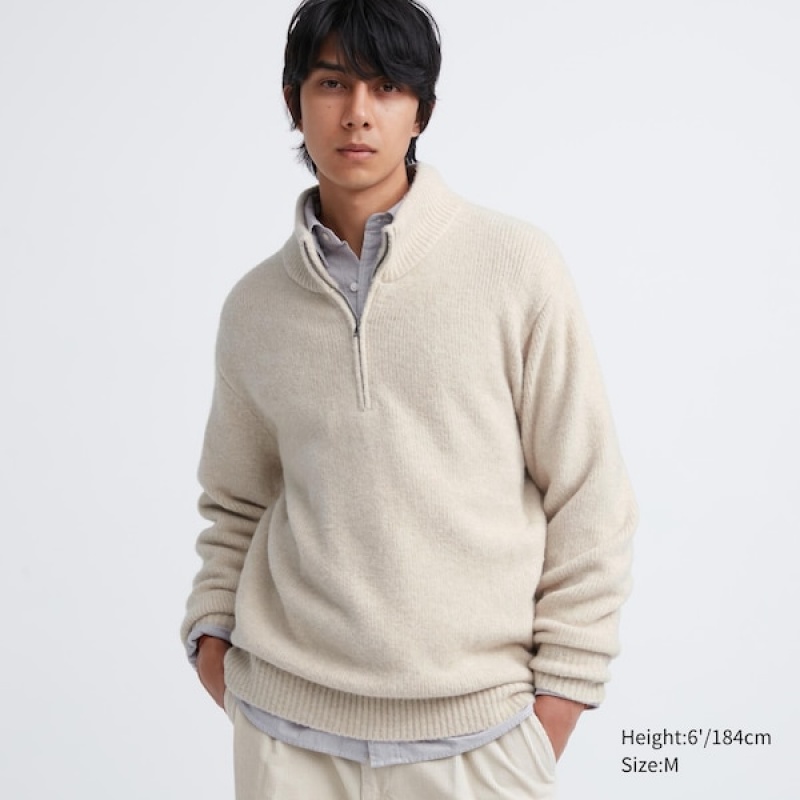 Uniqlo Souffle Yarn Long-Sleeve Half-Zip Muške Džemperi Beigwe | 8631-AFKGM