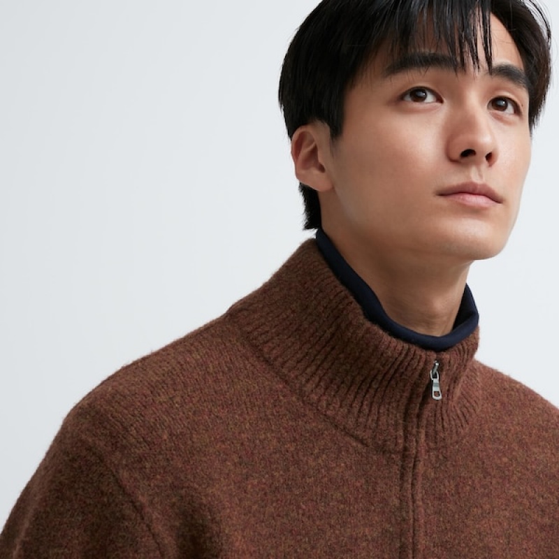 Uniqlo Souffle Yarn Long-Sleeve Half-Zip Muške Džemperi Smeđe | 9748-GFLPJ