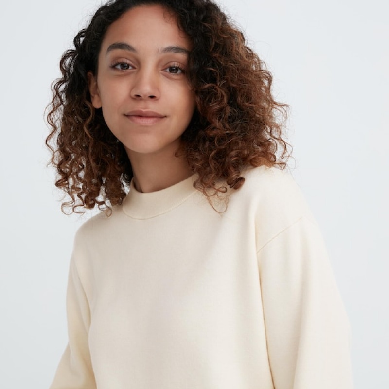 Uniqlo Souffle Yarn Long-Sleeve Ženske Haljina Bijele | 4031-ZRNUY