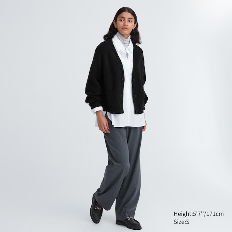 Uniqlo Souffle Yarn Short Ženske Kardigan Crne | 2487-BVJPM