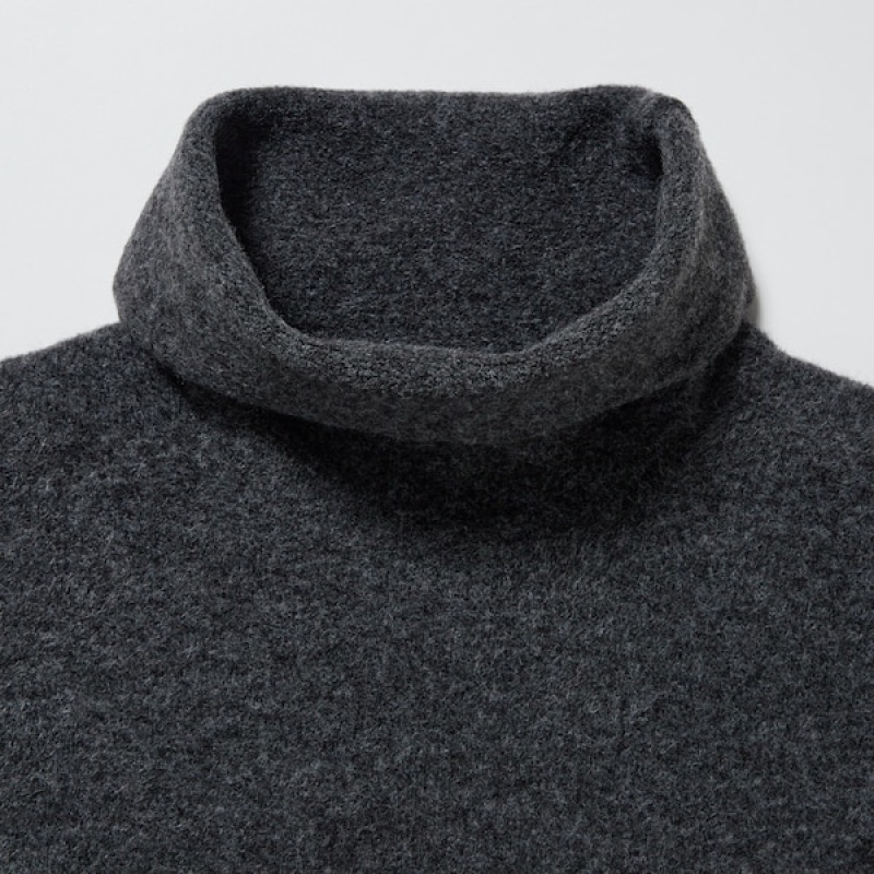 Uniqlo Souffle Yarn Turtleneck Ženske Haljina Tamno Sive | 1275-RWFMO