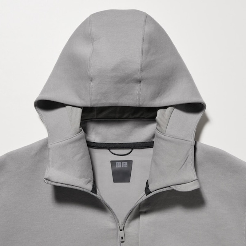 Uniqlo Stretch Dry Sweat Long-Sleeve Full-Zip Muške Majica s Kapuljačom Sive | 0758-TGUYE