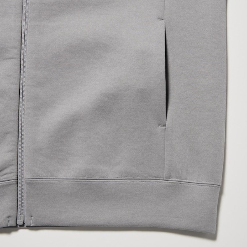 Uniqlo Stretch Dry Sweat Long-Sleeve Full-Zip Muške Majica s Kapuljačom Sive | 0758-TGUYE