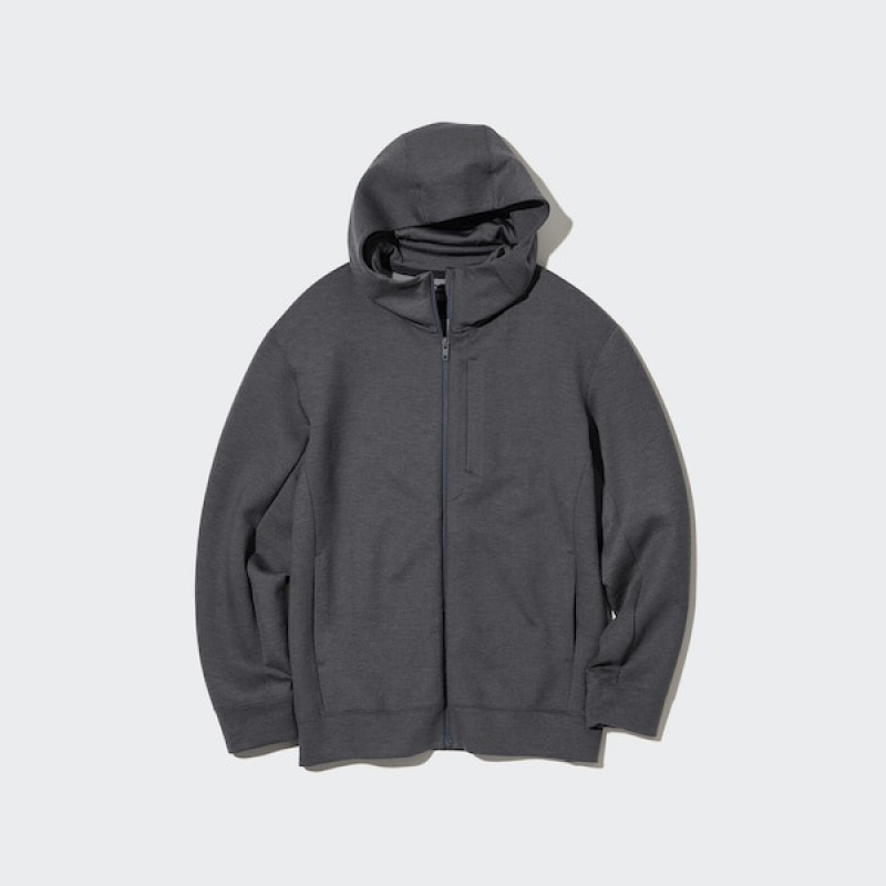 Uniqlo Stretch Dry Sweat Long-Sleeve Full-Zip Muške Majica s Kapuljačom Plave | 7836-GJKLC