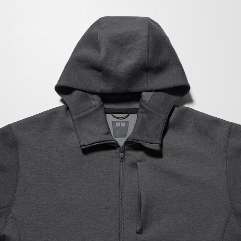 Uniqlo Stretch Dry Sweat Long-Sleeve Full-Zip Muške Majica s Kapuljačom Plave | 7836-GJKLC