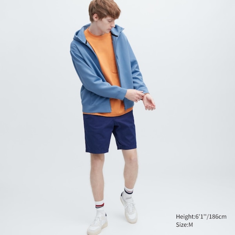 Uniqlo Stretch Dry Sweat Long-Sleeve Full-Zip Muške Majica s Kapuljačom Plave | 3512-EWIHC