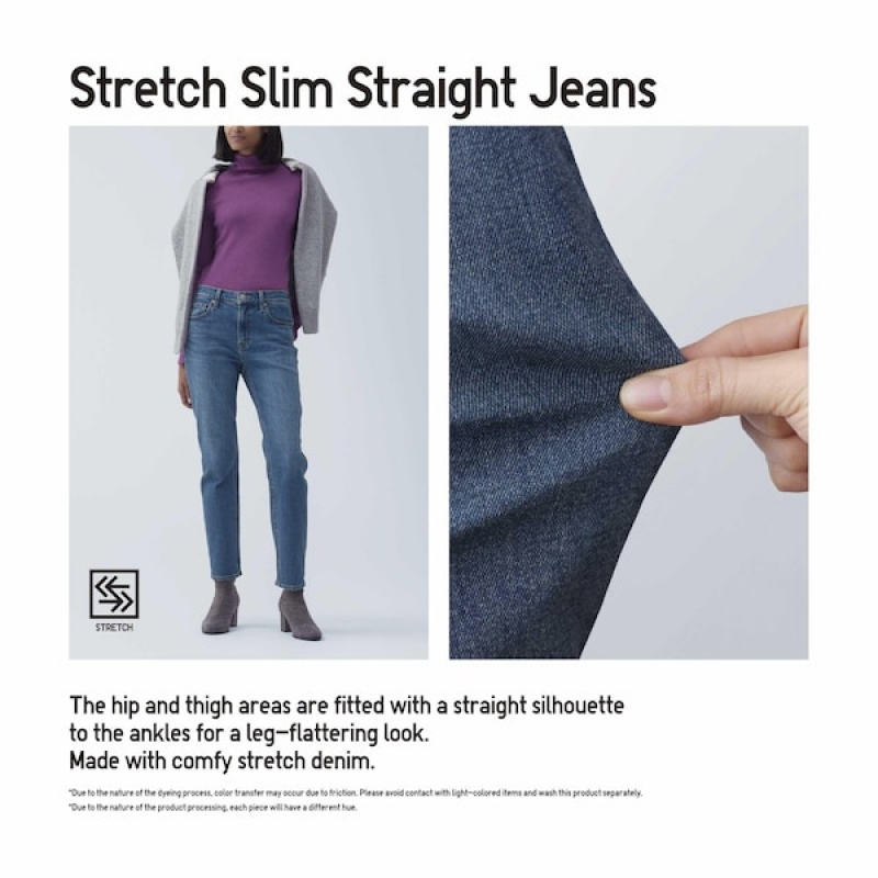 Uniqlo Stretch Slim Ravno Ženske Traperice Crne | 8651-ZDOEB