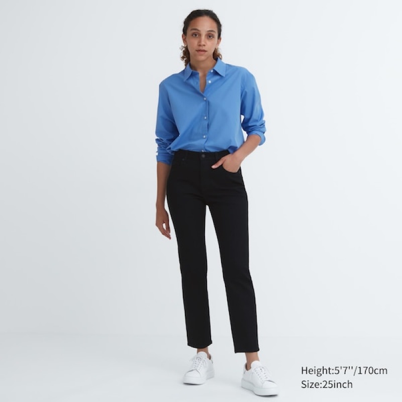 Uniqlo Stretch Slim Ravno Ženske Traperice Crne | 1042-DMPUY