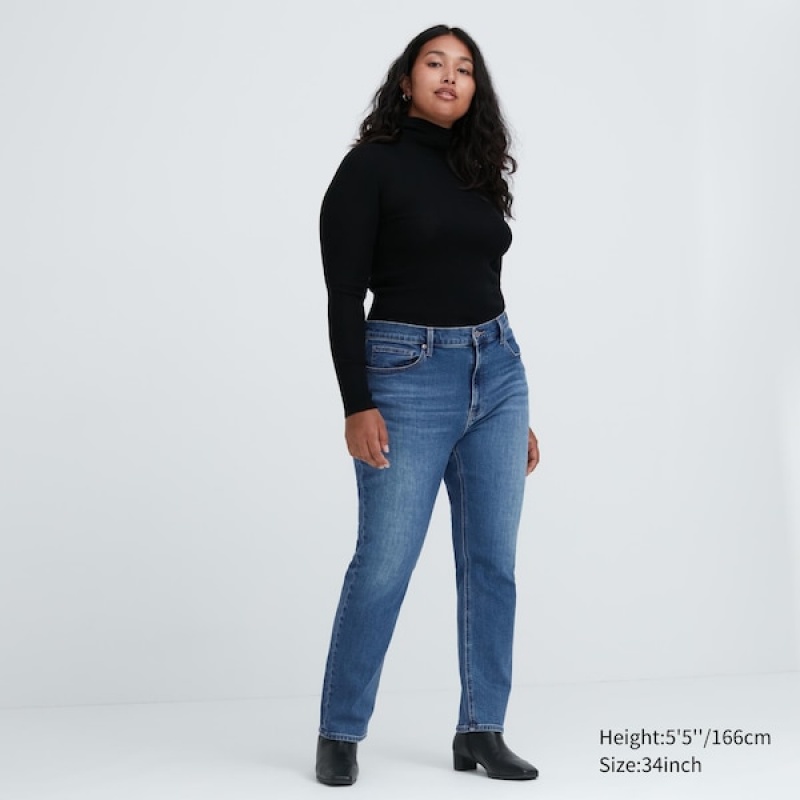 Uniqlo Stretch Slim Ravno Ženske Traperice Plave | 1268-YOPWN