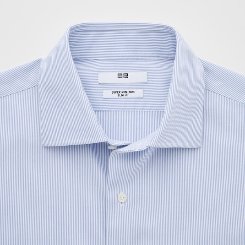 Uniqlo Super Non-Iron Prugasta Slim-Fit Long-Sleeve Muške Košulje Plave | 7103-XWUMG