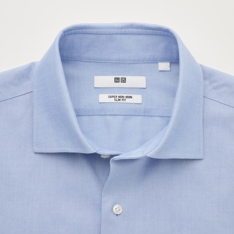 Uniqlo Super Non-Iron Slim-Fit Long-Sleeve Muške Košulje Svijetlo Plave | 1056-FEXLV