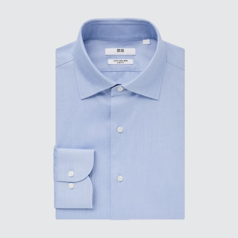 Uniqlo Super Non-Iron Slim-Fit Long-Sleeve Muške Košulje Svijetlo Plave | 1056-FEXLV